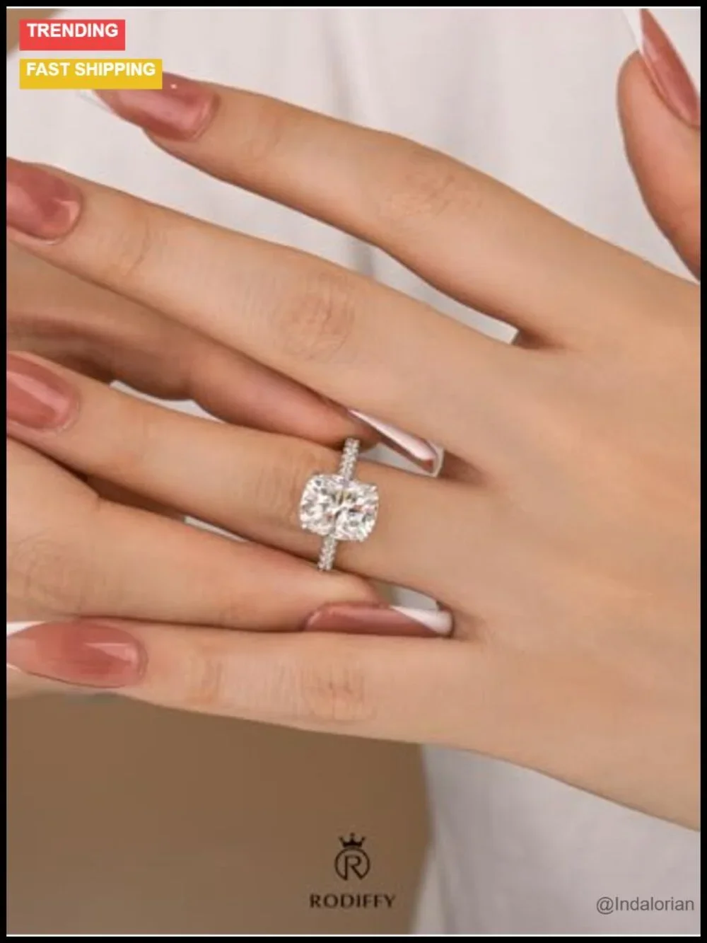 3.5CT Cushion Cut Moissanite Engagement Ring S925 Silver Pave Band
